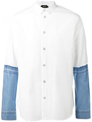 Рубашка с джинсовыми рукавами Nº21. Цвет: белый
