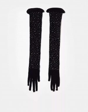Черные перчатки с бриллиантами Ann Summers