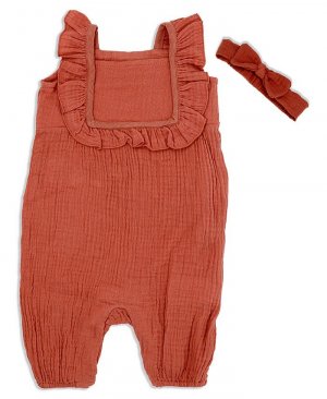 Муслиновый комбинезон с оборками на рукавах для маленьких девочек и повязка голову, комплект из 2 предметов , мультиколор Lily & Jack