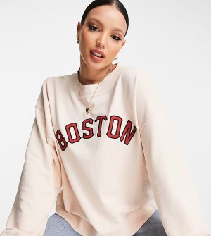 Бежевый свитшот с логотипом Boston-Светло-бежевый цвет Topshop Tall