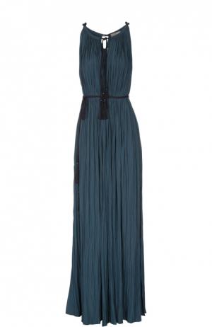 Вечернее драпированное платье с поясом и круглым вырезом Lanvin. Цвет: синий