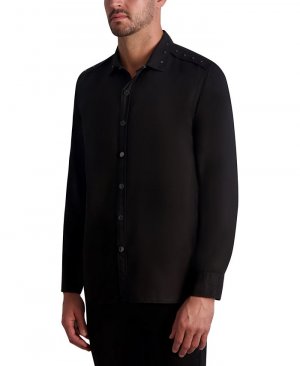Мужская приталенная рубашка с длинными рукавами и заклепками спереди KARL LAGERFELD PARIS, черный Paris