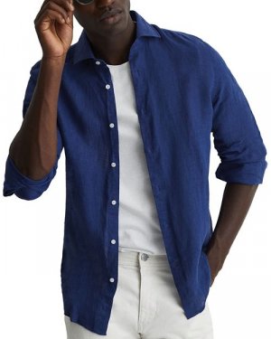 Льняная рубашка Ruban с длинным рукавом REISS, цвет Blue Reiss