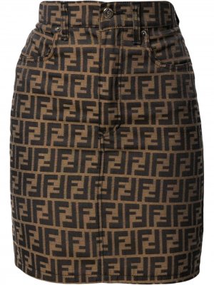 Джинсовая юбка с узором Zucca Fendi Pre-Owned. Цвет: коричневый