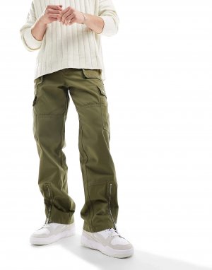 Широкие брюки карго цвета хаки с логотипом и разрезом по краю спереди Sean John. Цвет: хаки