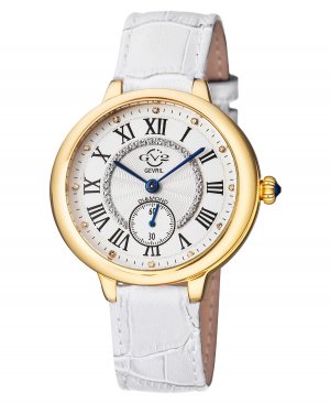 Женские часы Rome, швейцарские кварцевые белые с ремешком из натуральной кожи, 36 мм , золотой Gevril