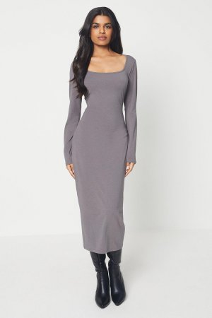 Миниатюрное платье миди с квадратным вырезом и длинными рукавами Soft Touch , серый Oasis
