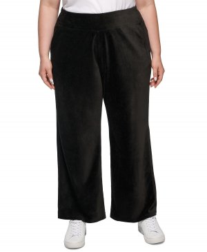 Большие размеры велюровые брюки с высокой посадкой и широкими штанинами , черный Calvin Klein