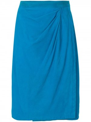 Кожаная юбка с драпировкой спереди Yves Saint Laurent Pre-Owned. Цвет: синий