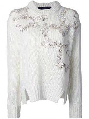 Пуловер с золотистой цветочной аппликацией Jay Ahr. Цвет: белый