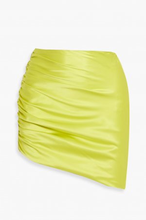 Асимметричная мини-юбка из шелкового атласа со сборками , шартрез Michelle Mason