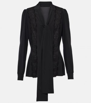 Блуза из смесового шелка с завязками на воротнике, черный Dolce&Gabbana