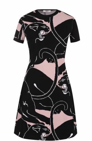 Вязаное мини-платье с принтом и коротким рукавом Valentino. Цвет: черный