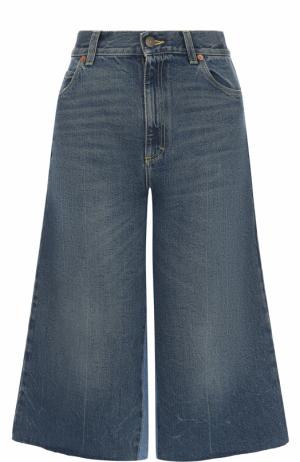 Укороченные расклешенные джинсы с потертостями Gucci. Цвет: синий