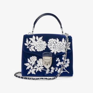 Бархатная кожаная сумка на плечо Mayfair миди с цветочной вышивкой Aspinal Of London, темно-синий LONDON