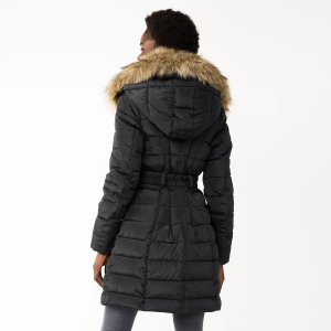 Женское пуховое пальто с воротником из искусственного меха, черный Nine West