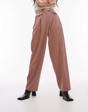 Розовые брюки с присборенными штанинами и клапаном на пуговицах Topshop. Цвет: розовый