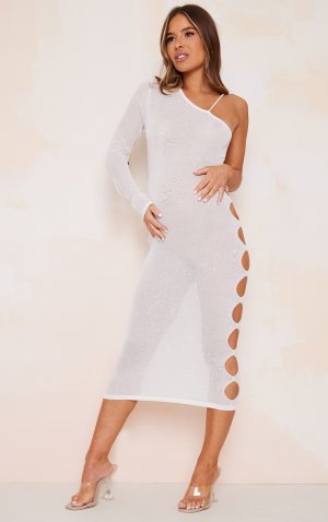 Кремовое прозрачное трикотажное платье миди на одно плечо для беременных PrettyLittleThing