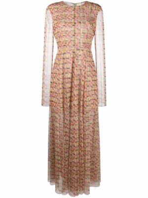 Длинное сетчатое платье с абстрактным принтом Philosophy Di Lorenzo Serafini. Цвет: розовый