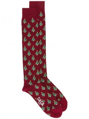 Носки с принтом-интарсией рождественских елок Fefè. Цвет: красный