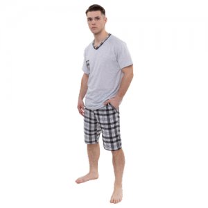 Комплект домашний мужской (футболка/шорты) Oazis 808-7 серый/клетка, р-р 54 Руся