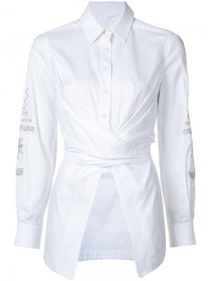 Блузка с запахом и вышивкой на рукавах Yigal Azrouel. Цвет: белый