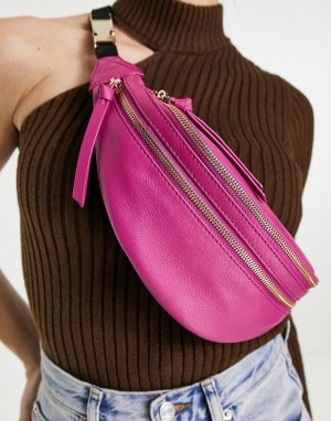 Розовая кожаная сумка-кошелек на пояс с двумя молниями -Розовый цвет Paul Costelloe
