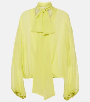 Шелковая блузка с завязками на воротнике , желтый Blumarine