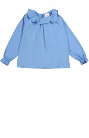 Хлопковая блуза с рюшами Stella Jean. Цвет: голубой