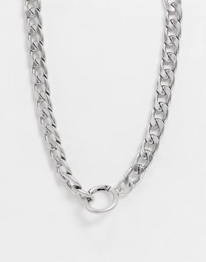 Посеребренное ожерелье-цепочка с крупными звеньями и круглой застежкой -Серебряный Regal Rose