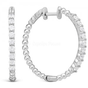 Серьги из серебра 925 с фианитами родированные, диаметр серёг 3,5см., Вес 6.71 гр. , 18 фианитов Серебро россии. Цвет: белый/серый/серебристый