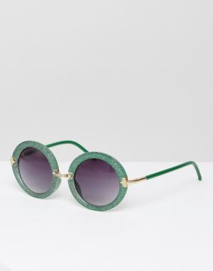 Солнцезащитные очки в зеленой оправе с блестками Jeepers Peepers. Цвет: зеленый