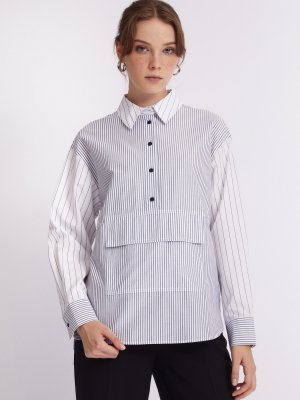 Блузка-анорак с узором в полоску и накладным карманом zolla. Цвет: белый