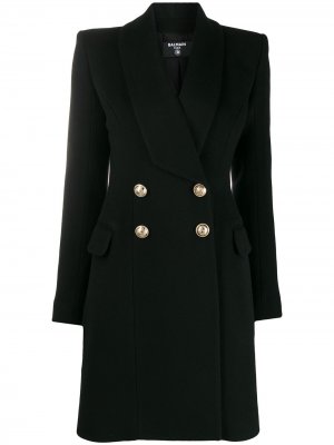Двубортное пальто Balmain. Цвет: черный