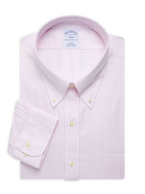 Оксфордская рубашка в мелкую клетку без железа, розовый Brooks Brothers
