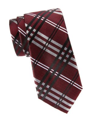 Шелковый галстук в клетку , цвет Burgundy Saks Fifth Avenue