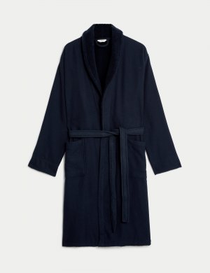 Вафельный халат из чистого хлопка , темно-синий Marks & Spencer