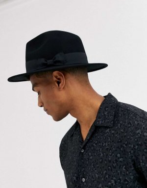 Черная шерстяная шляпа-федора с регулятором размера ASOS DESIGN