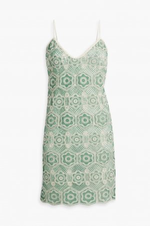 Кружевное мини-платье из смесового хлопка, связанное крючком , зеленый шалфей Anna Sui