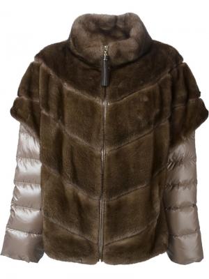 Куртка-пуховик с норковым мехом Liska. Цвет: коричневый