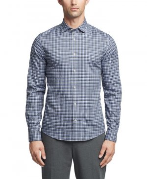 Мужская эластичная классическая рубашка приталенной длины без морщин для страйкбола , цвет Blue Multi Michael Kors
