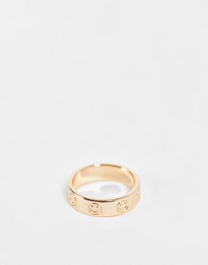 Золотистое кольцо со смайликами -Золотистый ASOS DESIGN