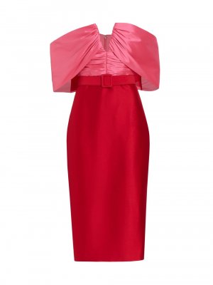 Двухцветное коктейльное платье с открытыми плечами , красный Badgley Mischka