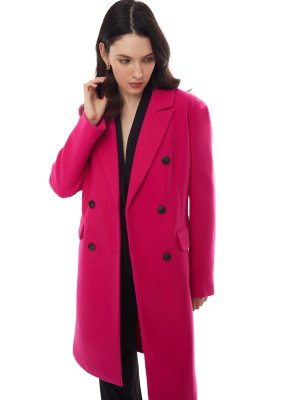 Тёплое пальто полуприлегающего фасона с отложным воротником zolla. Цвет: фуксия