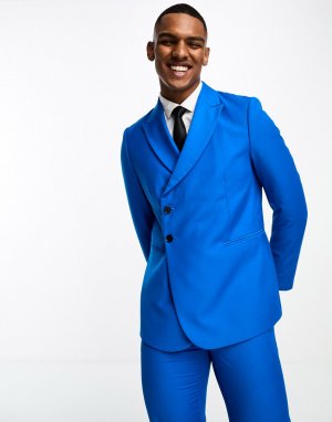 Облегающий двубортный пиджак королевского синего цвета с острыми лацканами Devils Advocate