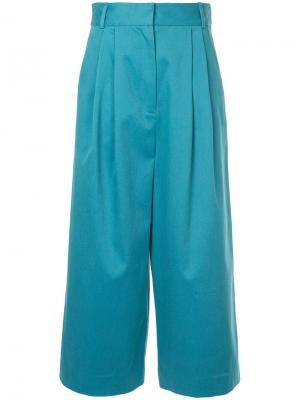 Саржевые укороченные брюки Tristan Tibi. Цвет: синий