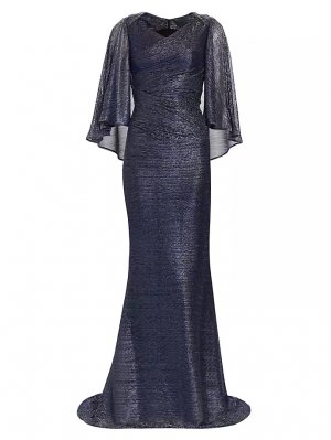 Платье металлик с накидкой на спине , цвет cobalt Talbot Runhof