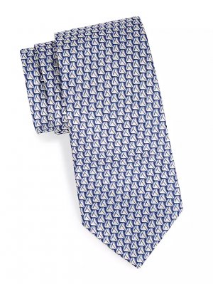 Шелковый жаккардовый галстук «Парусник» , цвет blue silver Charvet