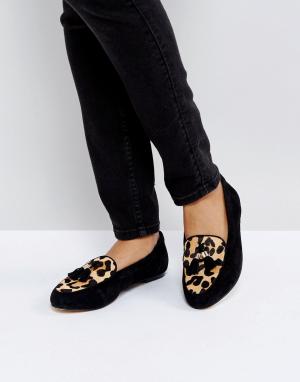 Замшевые туфли с леопардовым принтом на вставке Fedora Office. Цвет: черный