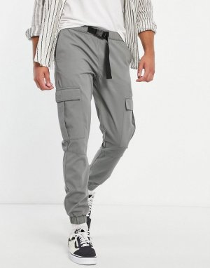 Зауженные брюки карго с ремнем выбеленного цвета хаки -Зеленый цвет Topman
